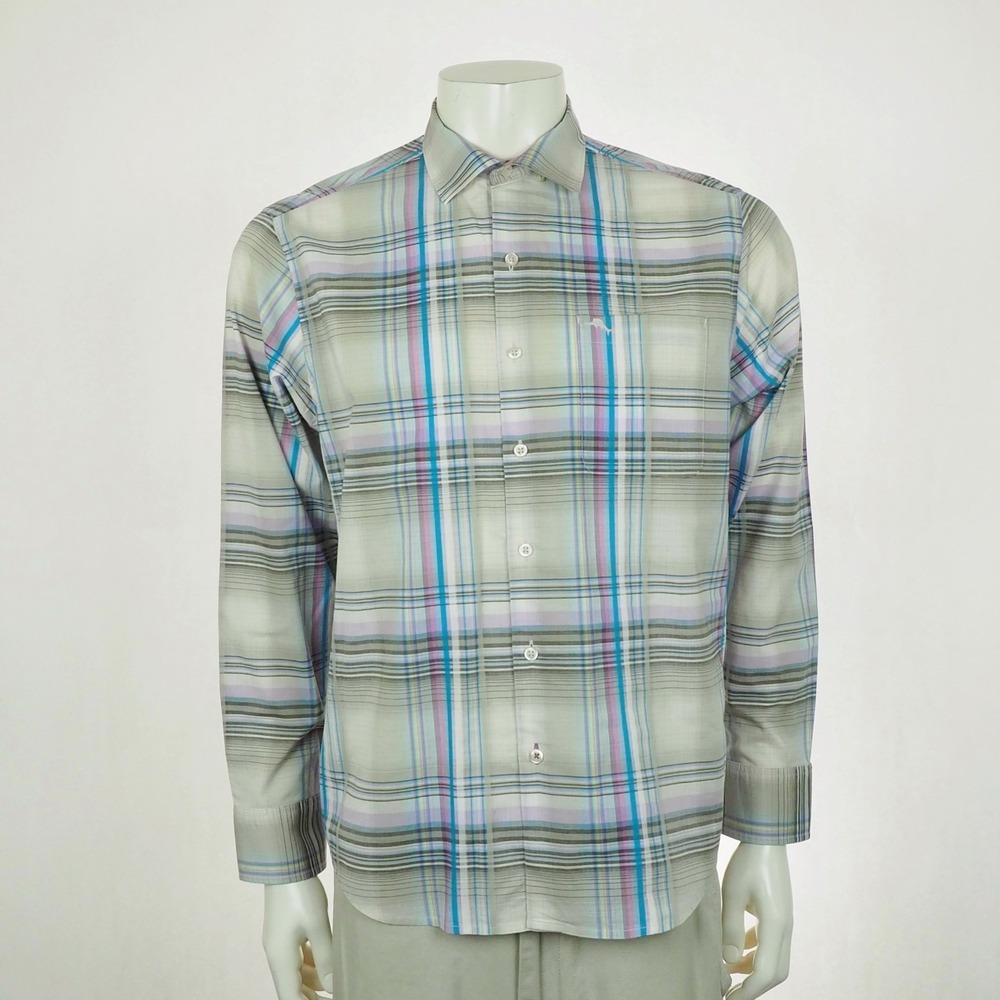 Tommy Bahama Palau Plaid Button Down Shirt Mens Medium Gray Plaid IslandZone